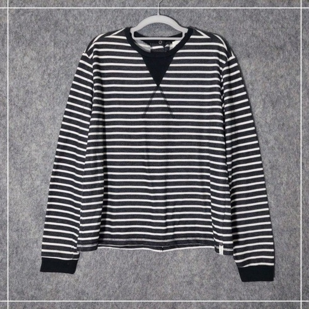 One Teaspoon Black and White Striped Crew Neck Sweater